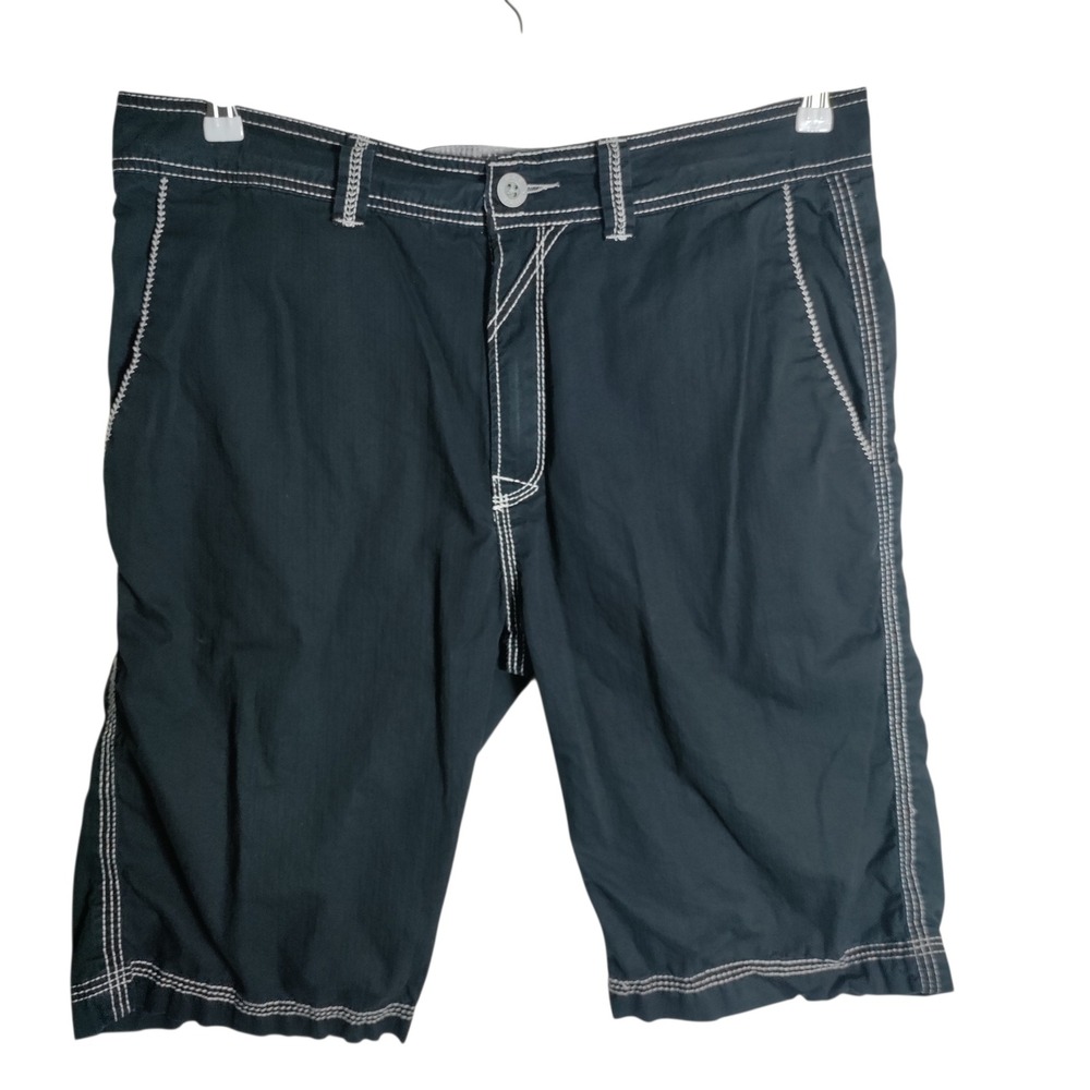 BKE Crater Mens Black Contrast Stitch Standard Fit Cotton Shorts Size 36 26728AM
